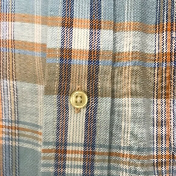 JOS A. BANK Linen Shirt Men M Button Up Long Sleeve Blue  & Tan Plaid - Picture 4 of 7